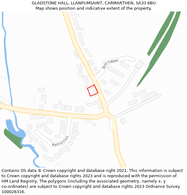 GLADSTONE HALL, LLANPUMSAINT, CARMARTHEN, SA33 6BU: Location map and indicative extent of plot