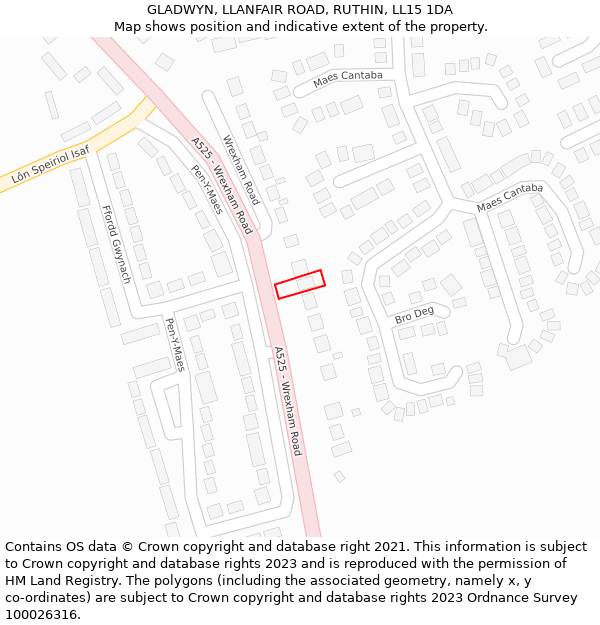 GLADWYN, LLANFAIR ROAD, RUTHIN, LL15 1DA: Location map and indicative extent of plot
