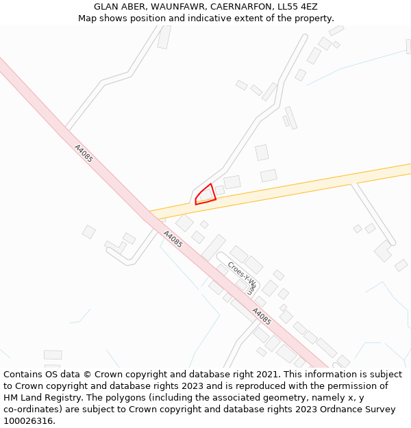 GLAN ABER, WAUNFAWR, CAERNARFON, LL55 4EZ: Location map and indicative extent of plot