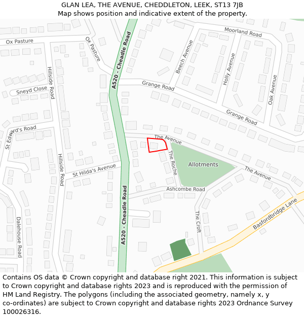 GLAN LEA, THE AVENUE, CHEDDLETON, LEEK, ST13 7JB: Location map and indicative extent of plot