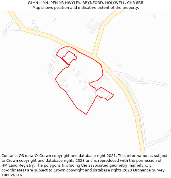 GLAN LLYN, PEN YR HWYLFA, BRYNFORD, HOLYWELL, CH8 8BB: Location map and indicative extent of plot