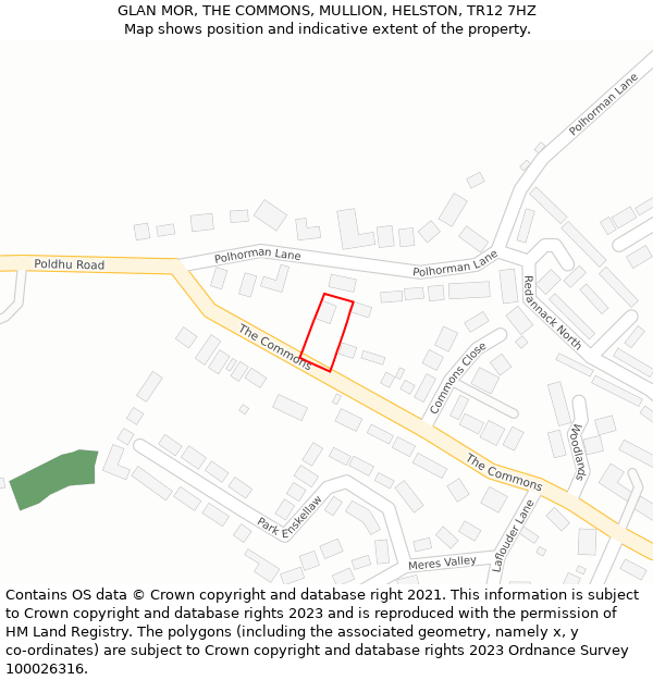 GLAN MOR, THE COMMONS, MULLION, HELSTON, TR12 7HZ: Location map and indicative extent of plot