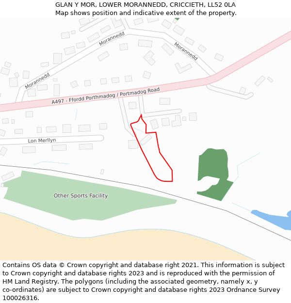 GLAN Y MOR, LOWER MORANNEDD, CRICCIETH, LL52 0LA: Location map and indicative extent of plot