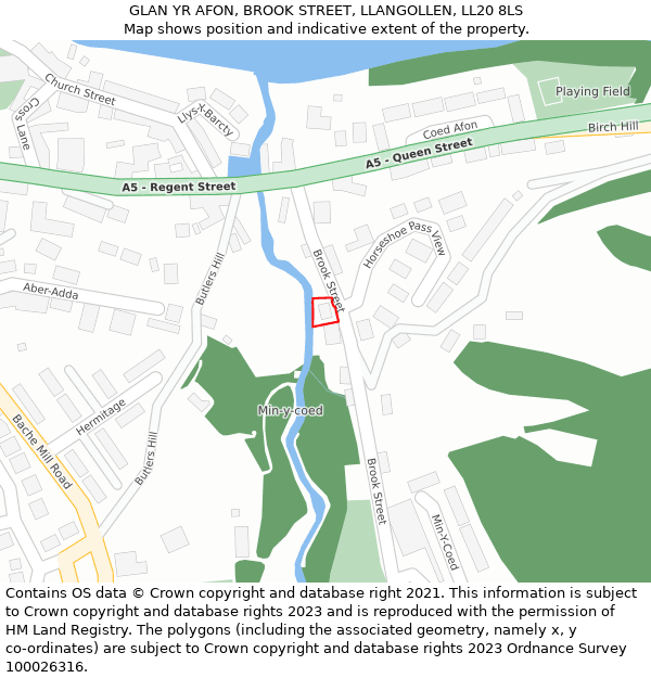 GLAN YR AFON, BROOK STREET, LLANGOLLEN, LL20 8LS: Location map and indicative extent of plot