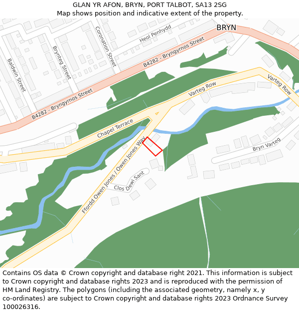 GLAN YR AFON, BRYN, PORT TALBOT, SA13 2SG: Location map and indicative extent of plot