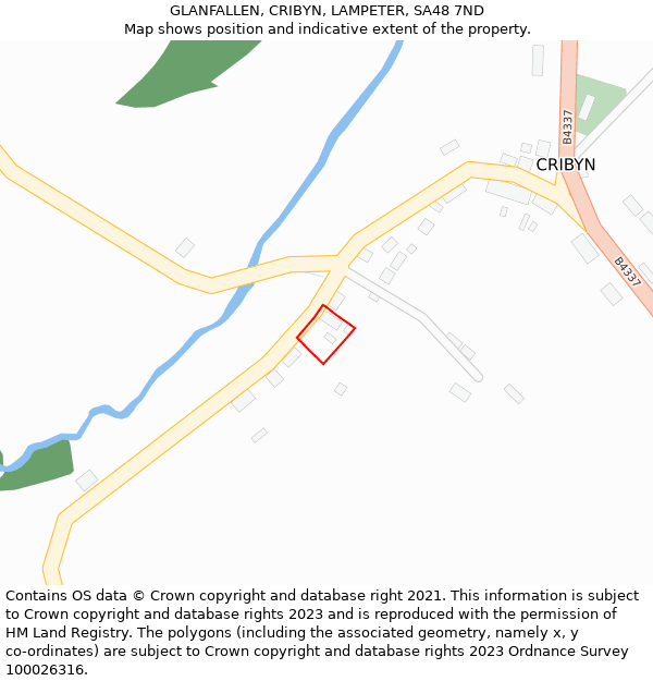 GLANFALLEN, CRIBYN, LAMPETER, SA48 7ND: Location map and indicative extent of plot