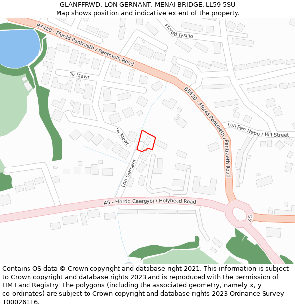 GLANFFRWD, LON GERNANT, MENAI BRIDGE, LL59 5SU: Location map and indicative extent of plot