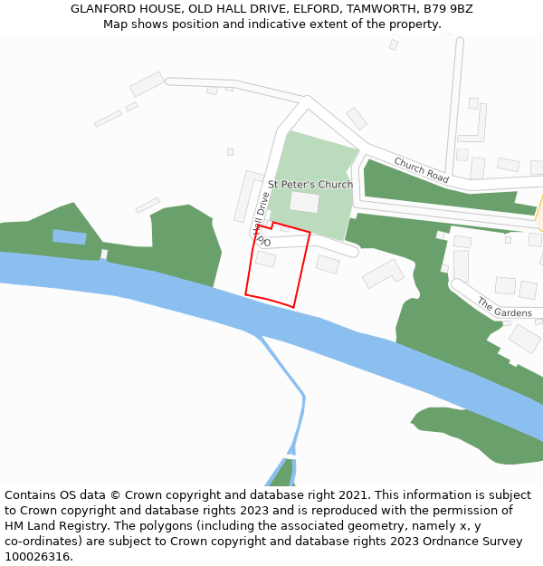 GLANFORD HOUSE, OLD HALL DRIVE, ELFORD, TAMWORTH, B79 9BZ: Location map and indicative extent of plot