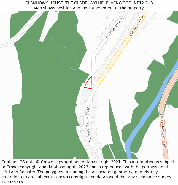 GLANHOWY HOUSE, THE GLADE, WYLLIE, BLACKWOOD, NP12 2HB: Location map and indicative extent of plot
