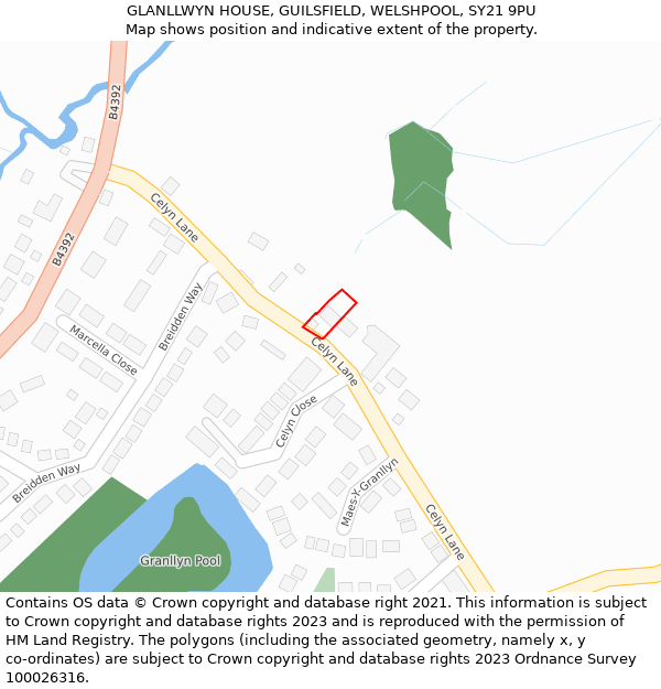 GLANLLWYN HOUSE, GUILSFIELD, WELSHPOOL, SY21 9PU: Location map and indicative extent of plot