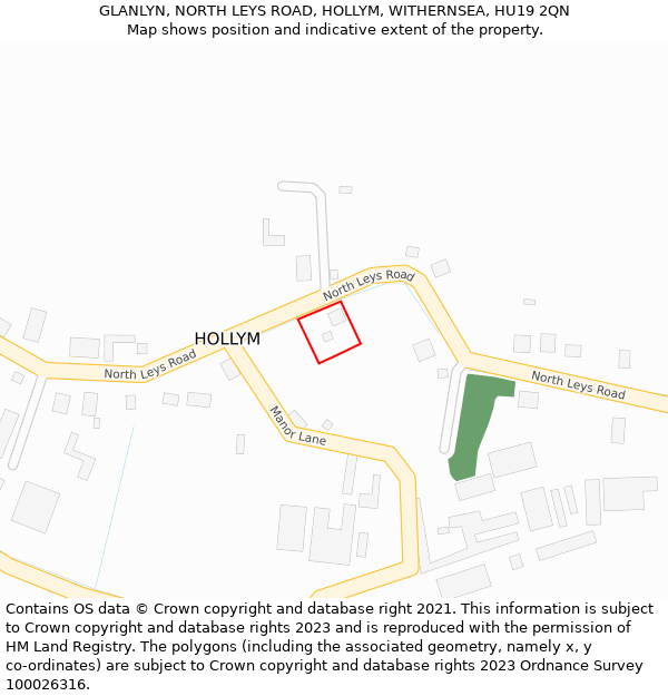 GLANLYN, NORTH LEYS ROAD, HOLLYM, WITHERNSEA, HU19 2QN: Location map and indicative extent of plot