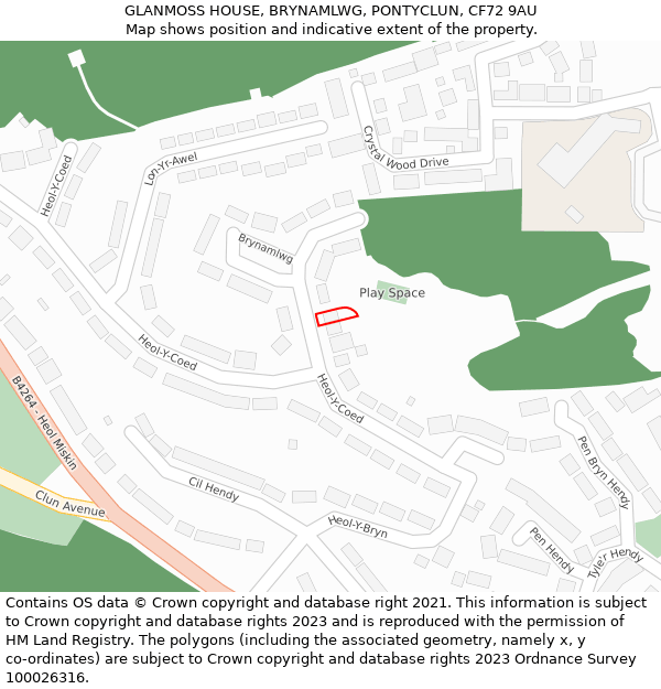 GLANMOSS HOUSE, BRYNAMLWG, PONTYCLUN, CF72 9AU: Location map and indicative extent of plot