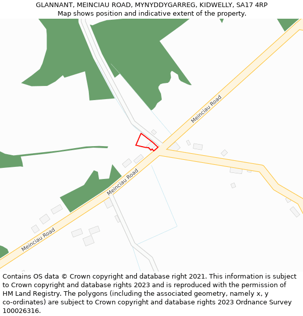 GLANNANT, MEINCIAU ROAD, MYNYDDYGARREG, KIDWELLY, SA17 4RP: Location map and indicative extent of plot