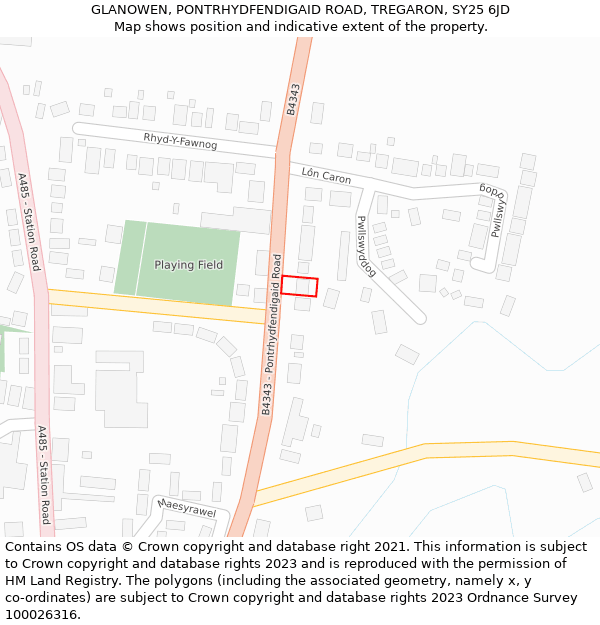 GLANOWEN, PONTRHYDFENDIGAID ROAD, TREGARON, SY25 6JD: Location map and indicative extent of plot