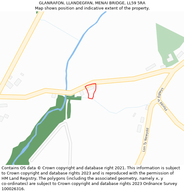 GLANRAFON, LLANDEGFAN, MENAI BRIDGE, LL59 5RA: Location map and indicative extent of plot