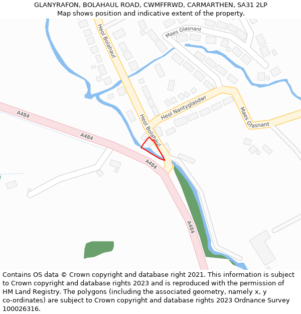 GLANYRAFON, BOLAHAUL ROAD, CWMFFRWD, CARMARTHEN, SA31 2LP: Location map and indicative extent of plot