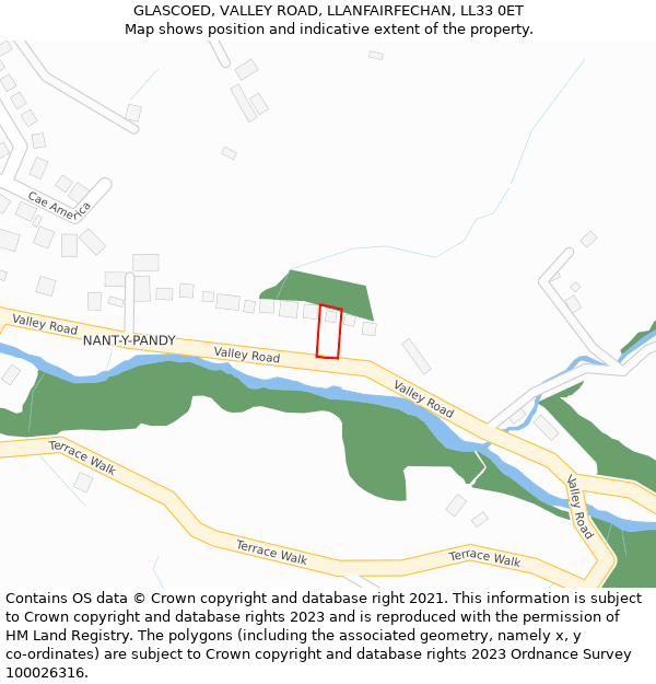 GLASCOED, VALLEY ROAD, LLANFAIRFECHAN, LL33 0ET: Location map and indicative extent of plot