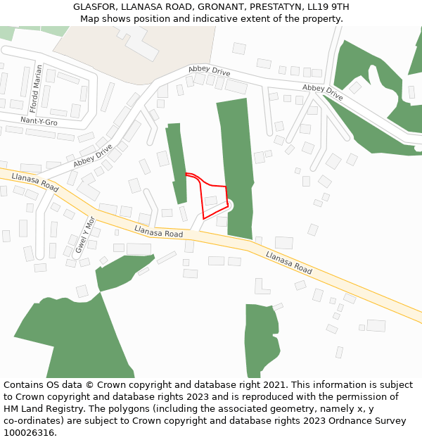 GLASFOR, LLANASA ROAD, GRONANT, PRESTATYN, LL19 9TH: Location map and indicative extent of plot