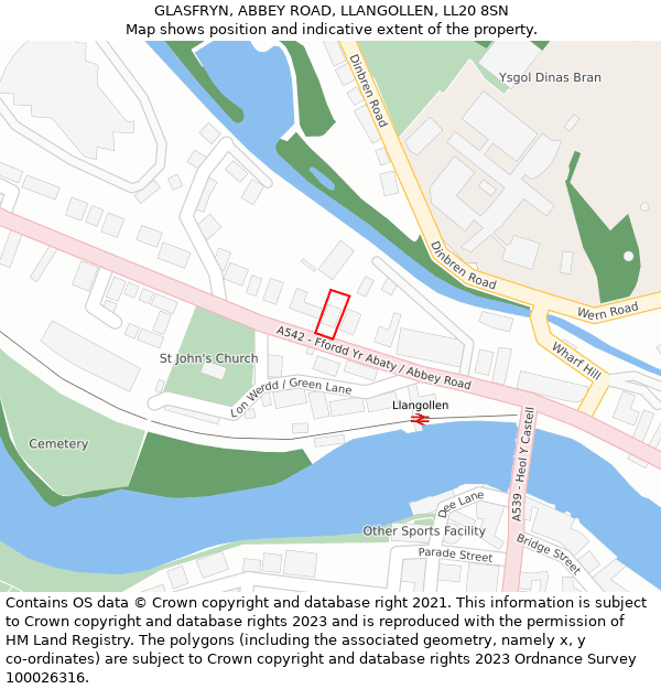 GLASFRYN, ABBEY ROAD, LLANGOLLEN, LL20 8SN: Location map and indicative extent of plot