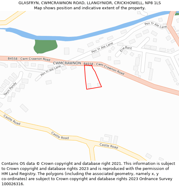 GLASFRYN, CWMCRAWNON ROAD, LLANGYNIDR, CRICKHOWELL, NP8 1LS: Location map and indicative extent of plot