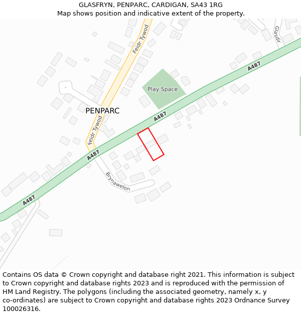 GLASFRYN, PENPARC, CARDIGAN, SA43 1RG: Location map and indicative extent of plot