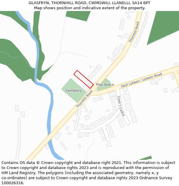 GLASFRYN, THORNHILL ROAD, CWMGWILI, LLANELLI, SA14 6PT: Location map and indicative extent of plot
