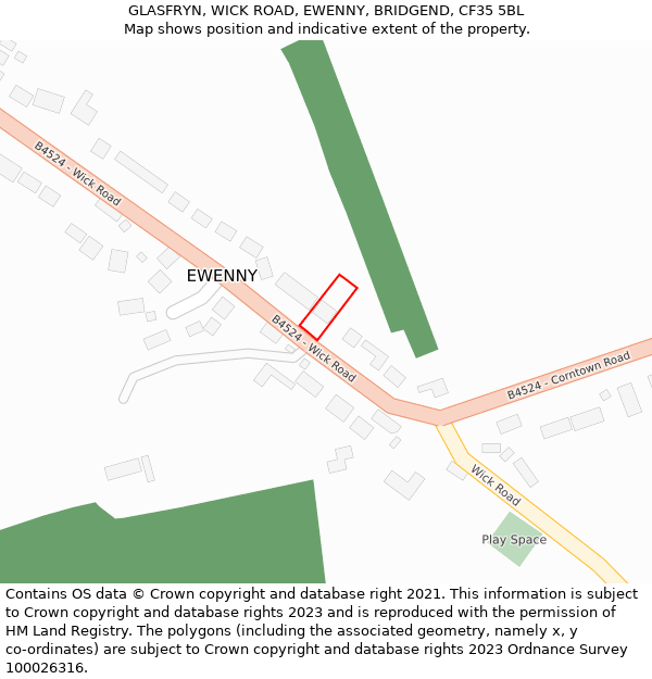 GLASFRYN, WICK ROAD, EWENNY, BRIDGEND, CF35 5BL: Location map and indicative extent of plot