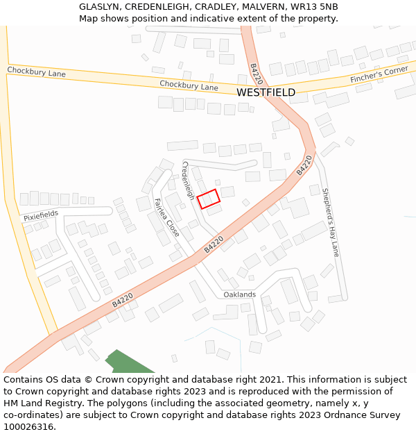 GLASLYN, CREDENLEIGH, CRADLEY, MALVERN, WR13 5NB: Location map and indicative extent of plot