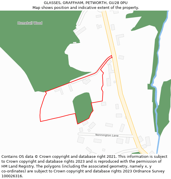 GLASSES, GRAFFHAM, PETWORTH, GU28 0PU: Location map and indicative extent of plot
