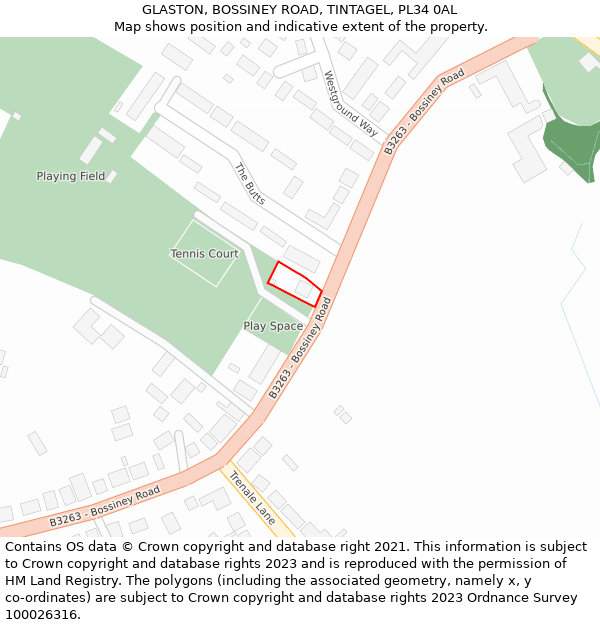 GLASTON, BOSSINEY ROAD, TINTAGEL, PL34 0AL: Location map and indicative extent of plot