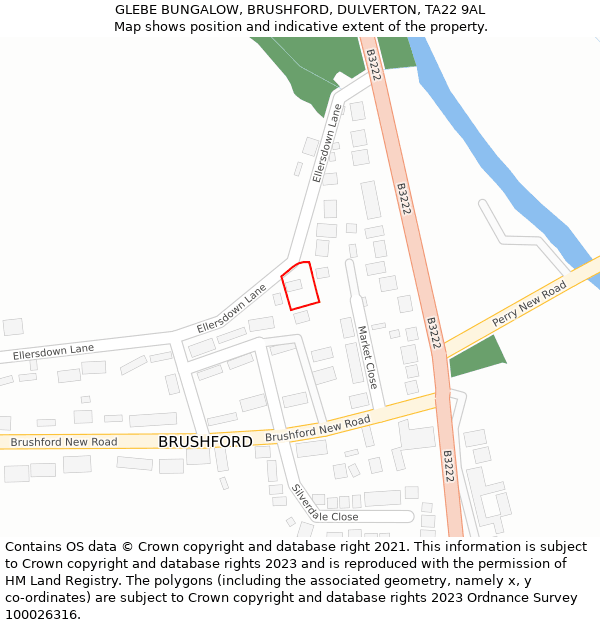 GLEBE BUNGALOW, BRUSHFORD, DULVERTON, TA22 9AL: Location map and indicative extent of plot