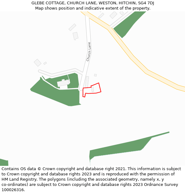 GLEBE COTTAGE, CHURCH LANE, WESTON, HITCHIN, SG4 7DJ: Location map and indicative extent of plot