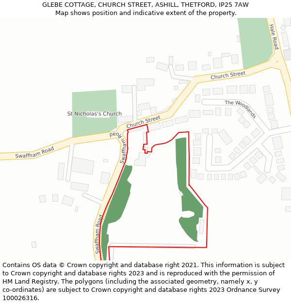 GLEBE COTTAGE, CHURCH STREET, ASHILL, THETFORD, IP25 7AW: Location map and indicative extent of plot