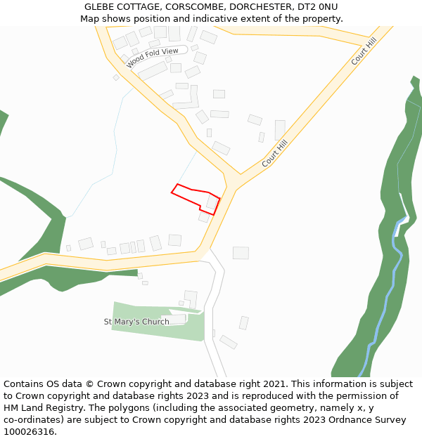 GLEBE COTTAGE, CORSCOMBE, DORCHESTER, DT2 0NU: Location map and indicative extent of plot