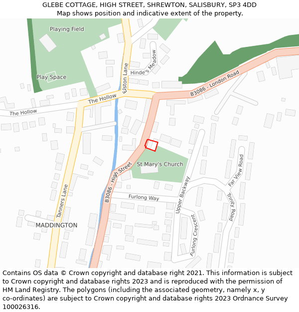 GLEBE COTTAGE, HIGH STREET, SHREWTON, SALISBURY, SP3 4DD: Location map and indicative extent of plot
