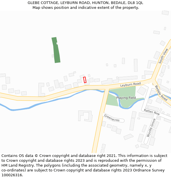 GLEBE COTTAGE, LEYBURN ROAD, HUNTON, BEDALE, DL8 1QL: Location map and indicative extent of plot
