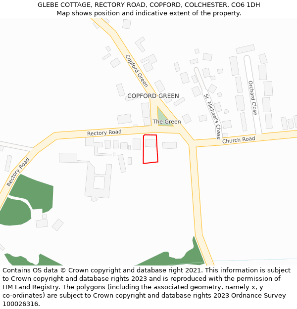 GLEBE COTTAGE, RECTORY ROAD, COPFORD, COLCHESTER, CO6 1DH: Location map and indicative extent of plot