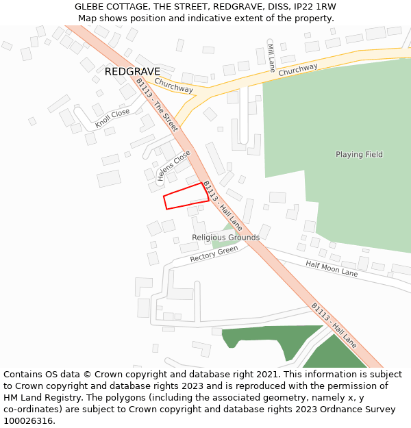 GLEBE COTTAGE, THE STREET, REDGRAVE, DISS, IP22 1RW: Location map and indicative extent of plot