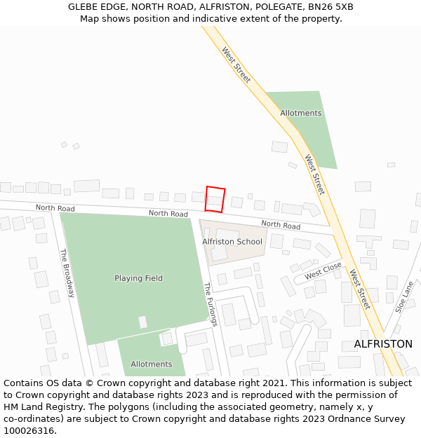 GLEBE EDGE, NORTH ROAD, ALFRISTON, POLEGATE, BN26 5XB: Location map and indicative extent of plot