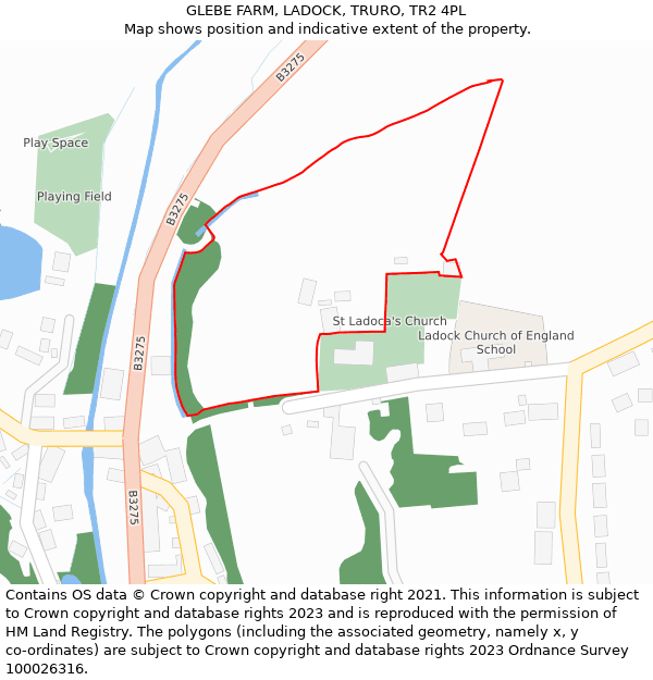 GLEBE FARM, LADOCK, TRURO, TR2 4PL: Location map and indicative extent of plot