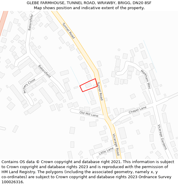GLEBE FARMHOUSE, TUNNEL ROAD, WRAWBY, BRIGG, DN20 8SF: Location map and indicative extent of plot