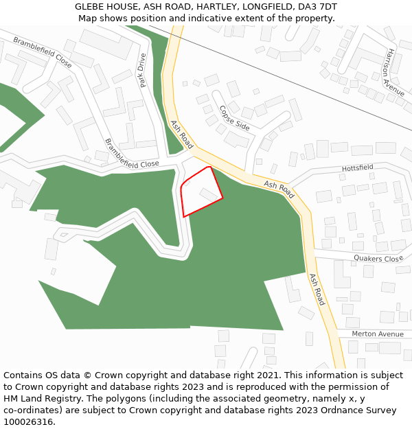 GLEBE HOUSE, ASH ROAD, HARTLEY, LONGFIELD, DA3 7DT: Location map and indicative extent of plot