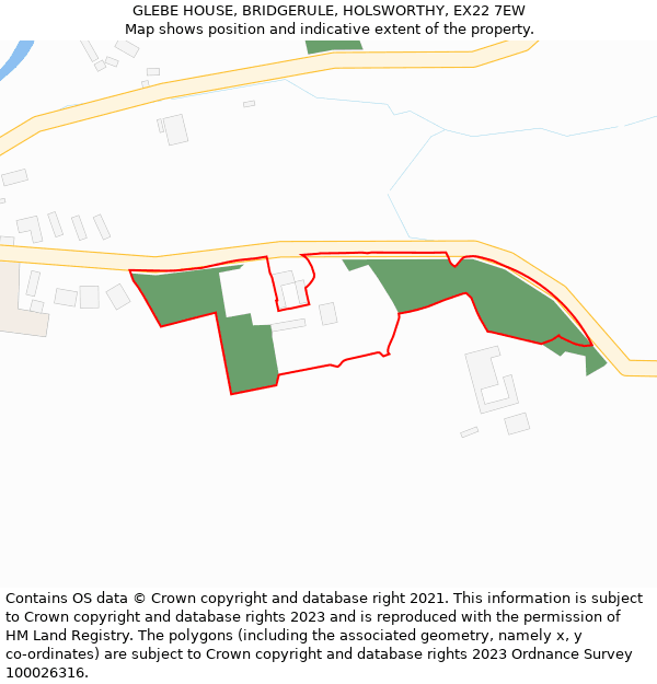 GLEBE HOUSE, BRIDGERULE, HOLSWORTHY, EX22 7EW: Location map and indicative extent of plot