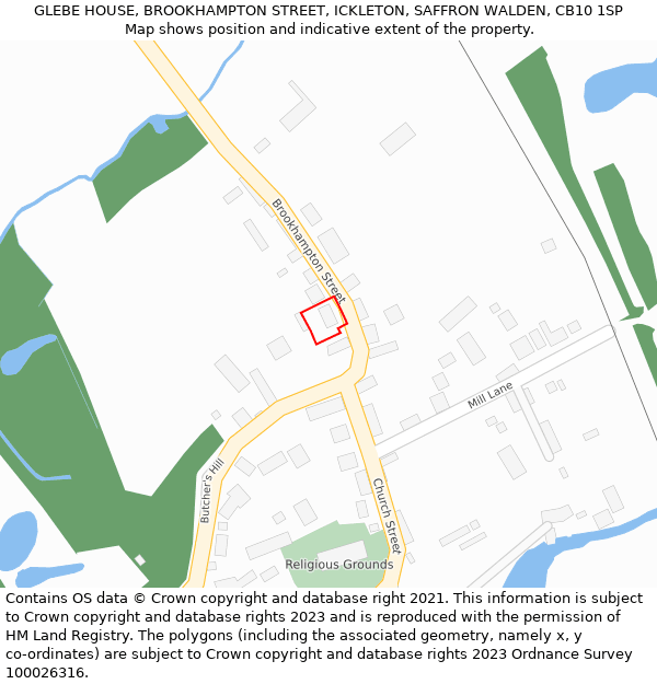GLEBE HOUSE, BROOKHAMPTON STREET, ICKLETON, SAFFRON WALDEN, CB10 1SP: Location map and indicative extent of plot