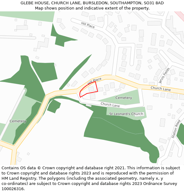 GLEBE HOUSE, CHURCH LANE, BURSLEDON, SOUTHAMPTON, SO31 8AD: Location map and indicative extent of plot