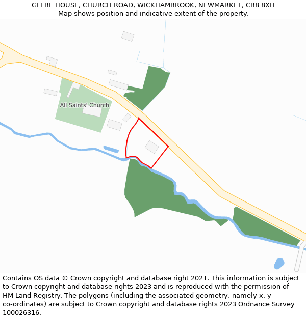 GLEBE HOUSE, CHURCH ROAD, WICKHAMBROOK, NEWMARKET, CB8 8XH: Location map and indicative extent of plot