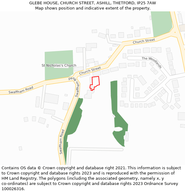 GLEBE HOUSE, CHURCH STREET, ASHILL, THETFORD, IP25 7AW: Location map and indicative extent of plot