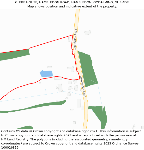 GLEBE HOUSE, HAMBLEDON ROAD, HAMBLEDON, GODALMING, GU8 4DR: Location map and indicative extent of plot