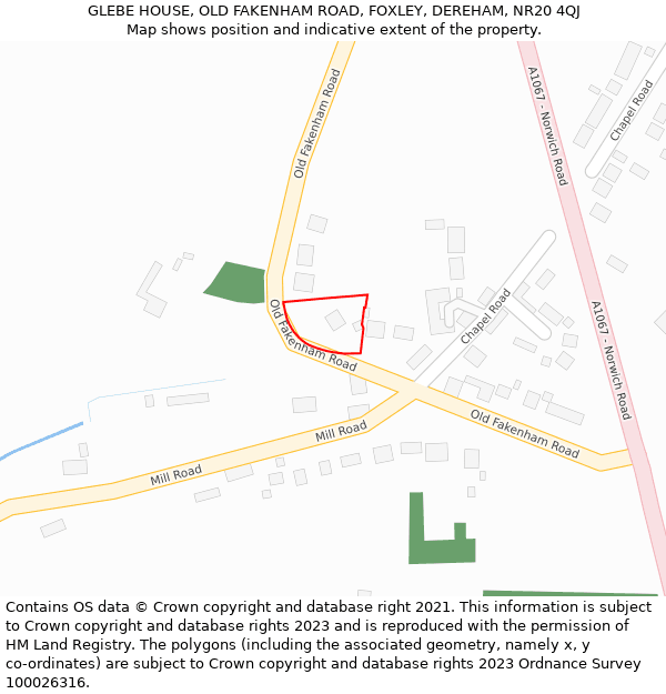 GLEBE HOUSE, OLD FAKENHAM ROAD, FOXLEY, DEREHAM, NR20 4QJ: Location map and indicative extent of plot