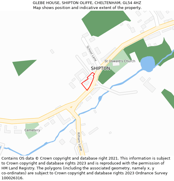 GLEBE HOUSE, SHIPTON OLIFFE, CHELTENHAM, GL54 4HZ: Location map and indicative extent of plot